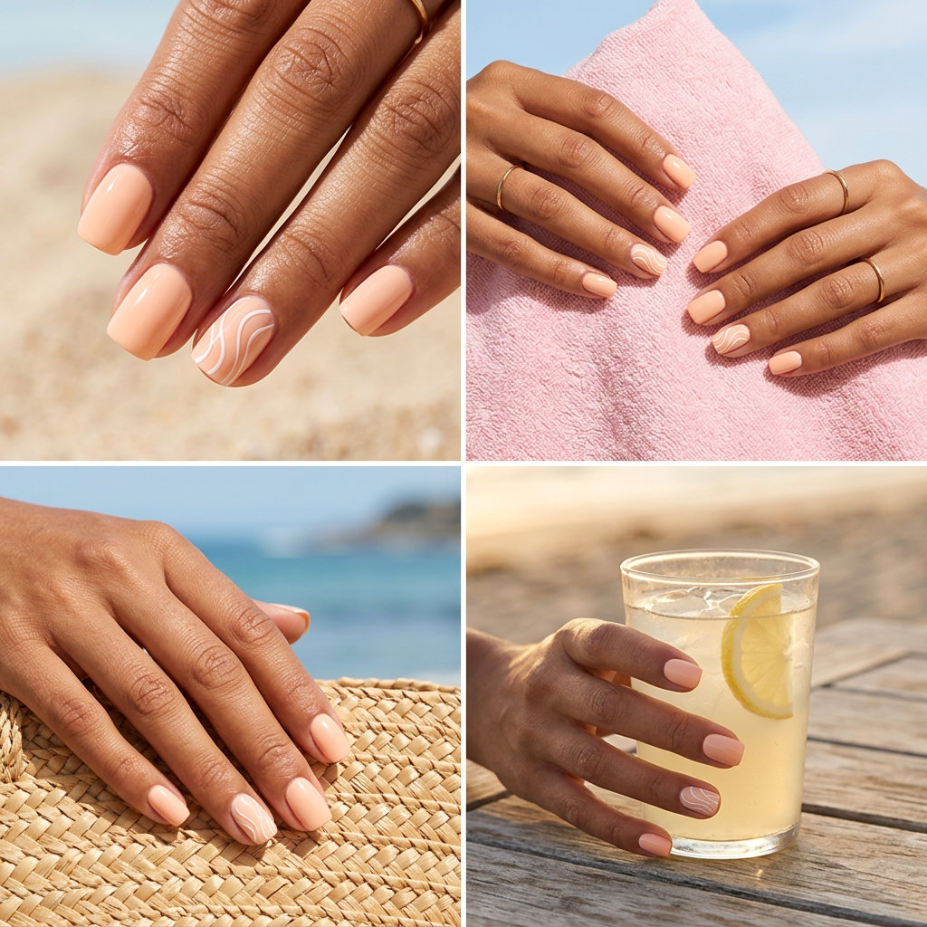 Easy Summer Nails 2026: Peach Fuzz Swirl Peach fuzz swirl accent nails for easy summer nails 2026, playful for casual outings and brunch.