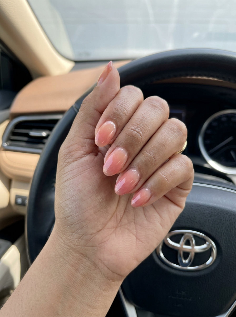 Easy Summer Nails 2026: Romantic Sunset Gradient Oval Easy summer nails 2026: Romantic Sunset Gradient Sheer Oval nails for date night.