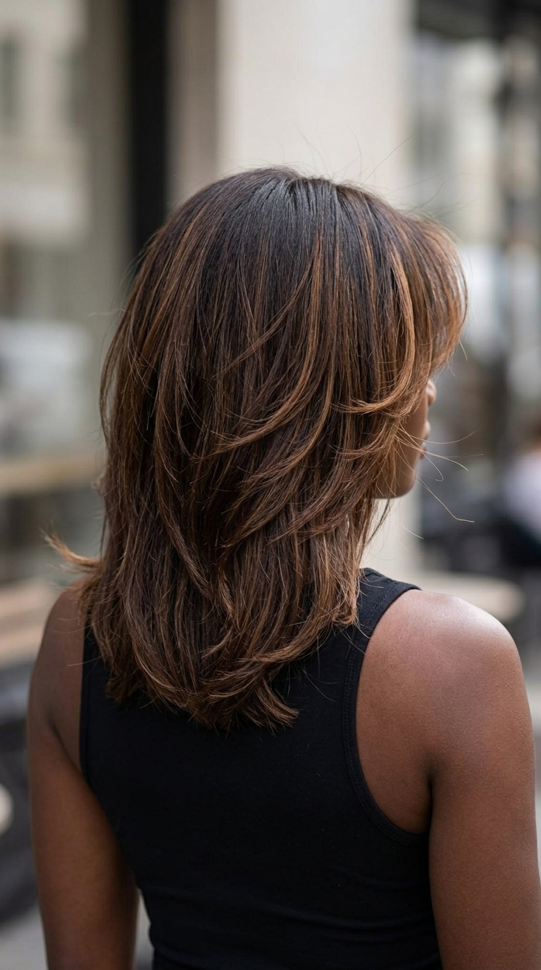 medium haircut in espresso brunette with caramel money pieces for date nights