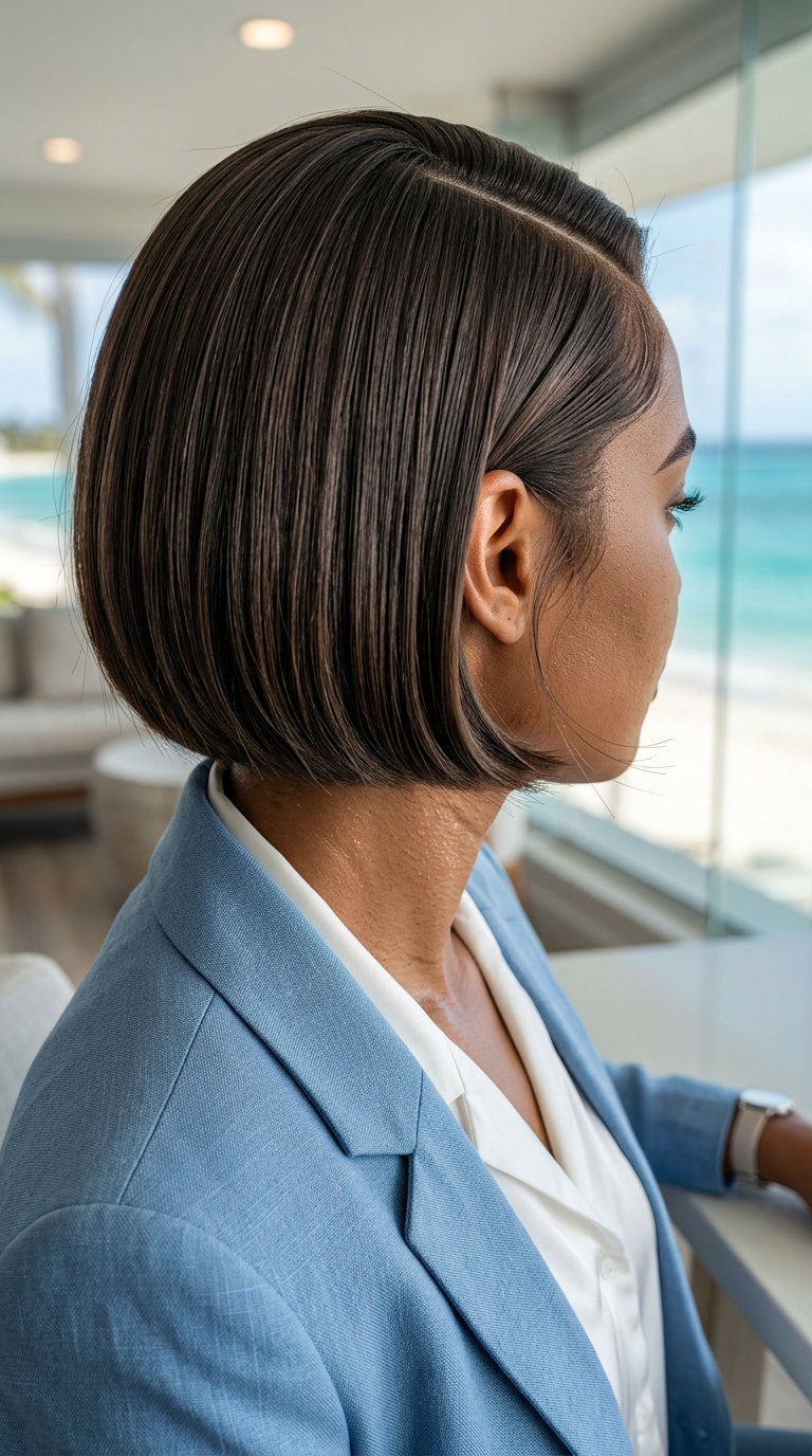 chin-length espresso bob with sleek finish for summer