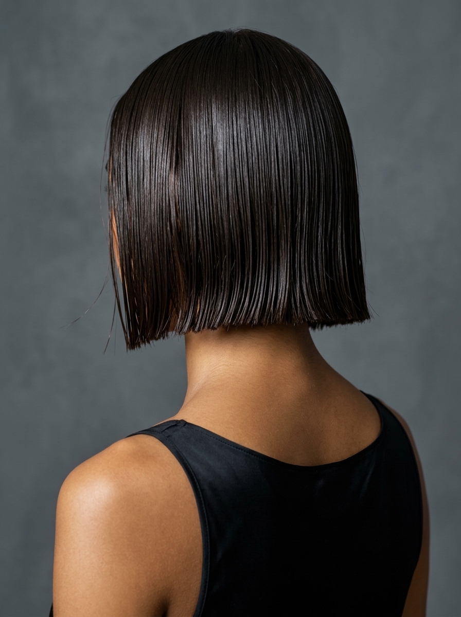 Sleek Wet-Look Hydro Bob 2026 jawline bob haircut in deep espresso with wet-look styling for summer