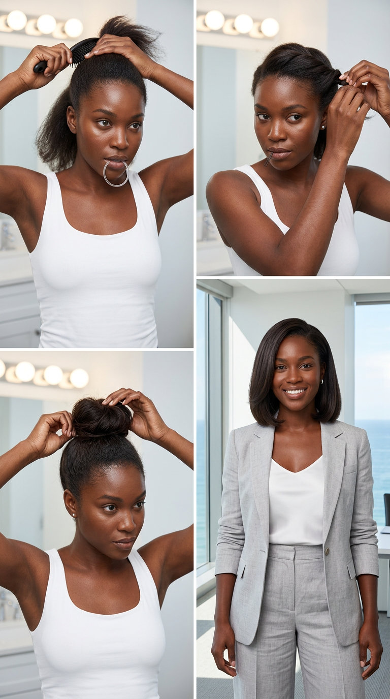 short espresso bob with polished volume blowout for summer