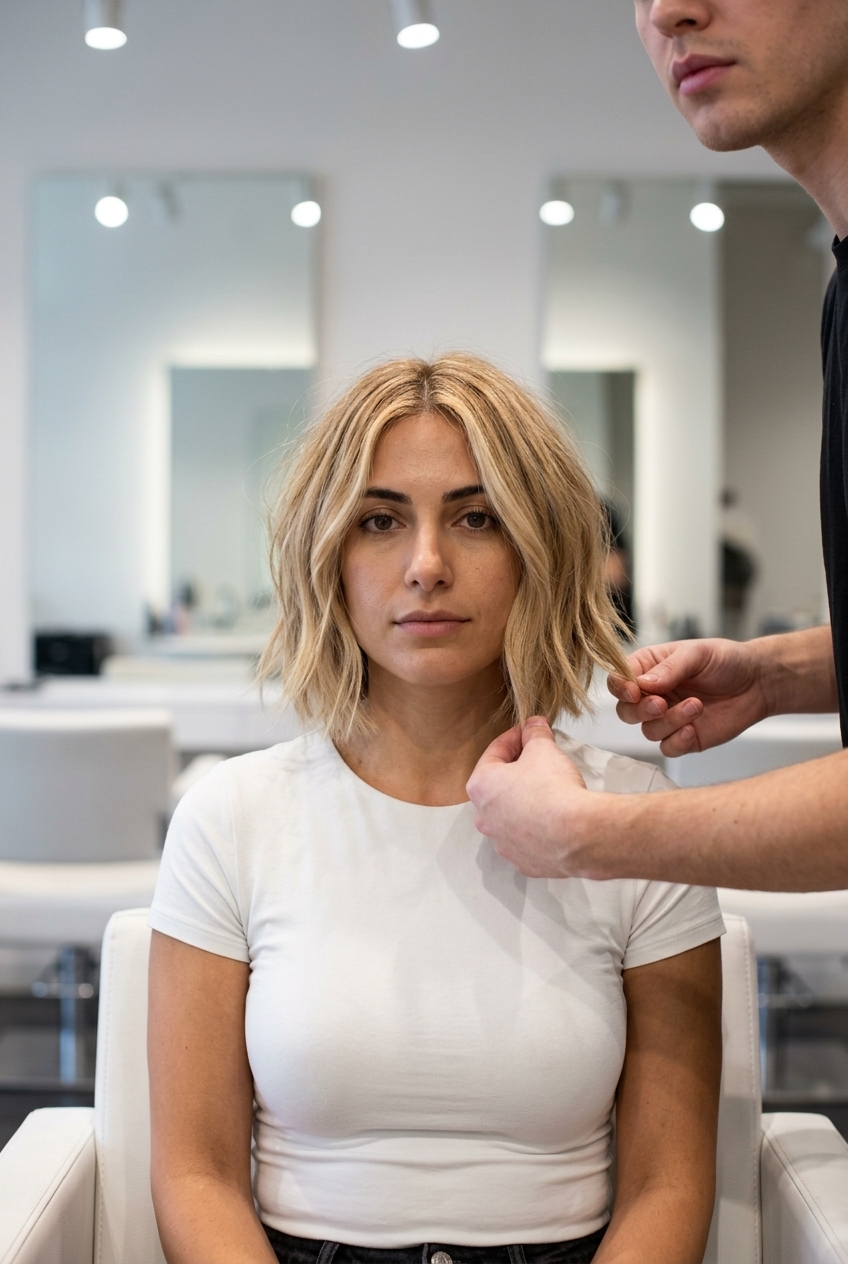Sun-Drenched Italian Bob 2026 short italian bob haircut with golden blonde, babylights, no bangs — effortless beachy