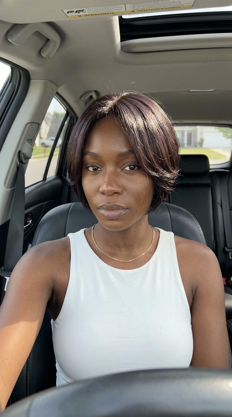 short bixie haircut in iced espresso with cool undertones for summer