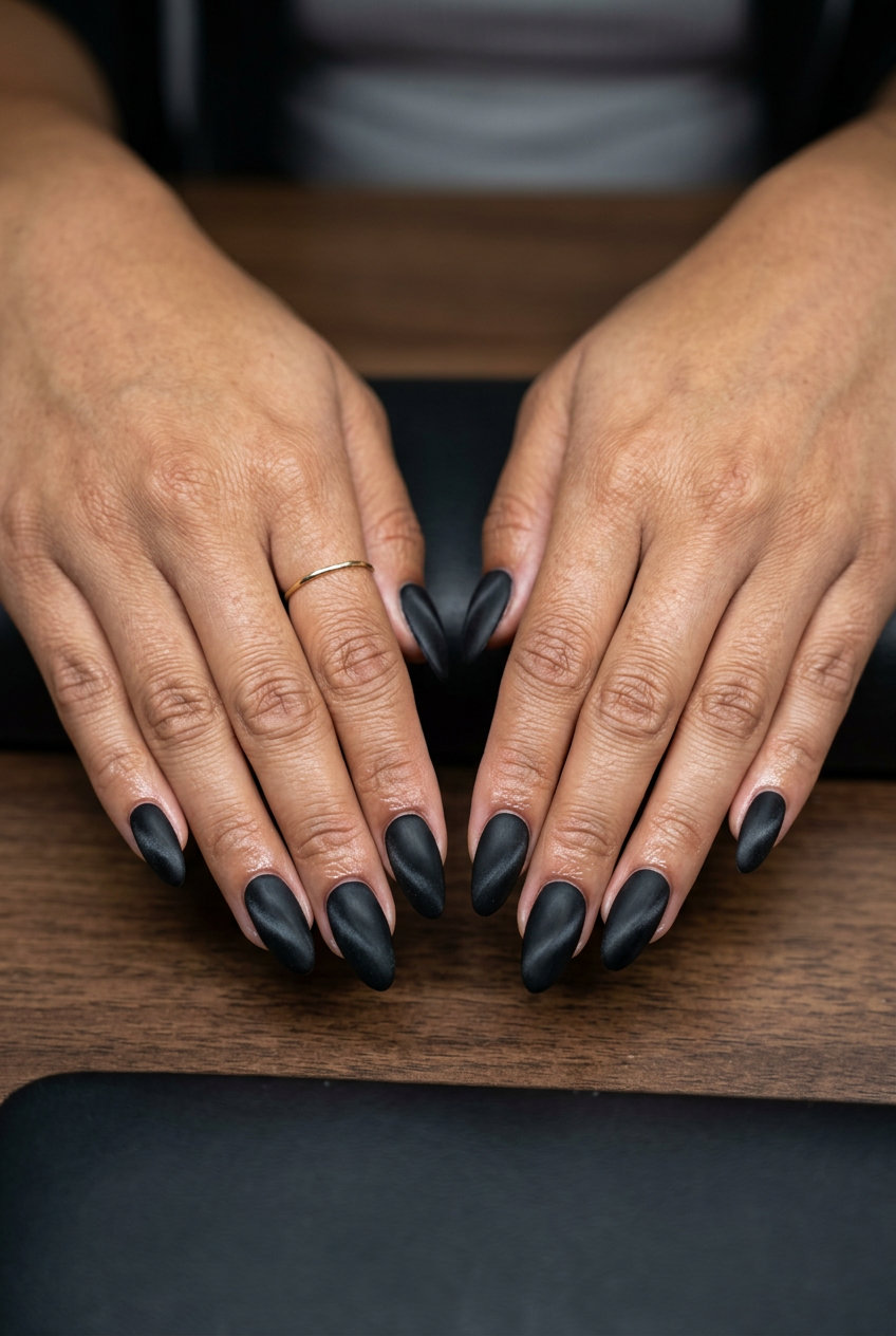 Velvet Black Cat-Eye nails: Deep black with shifting velvet effect. June nails ideas 2026 for date night.