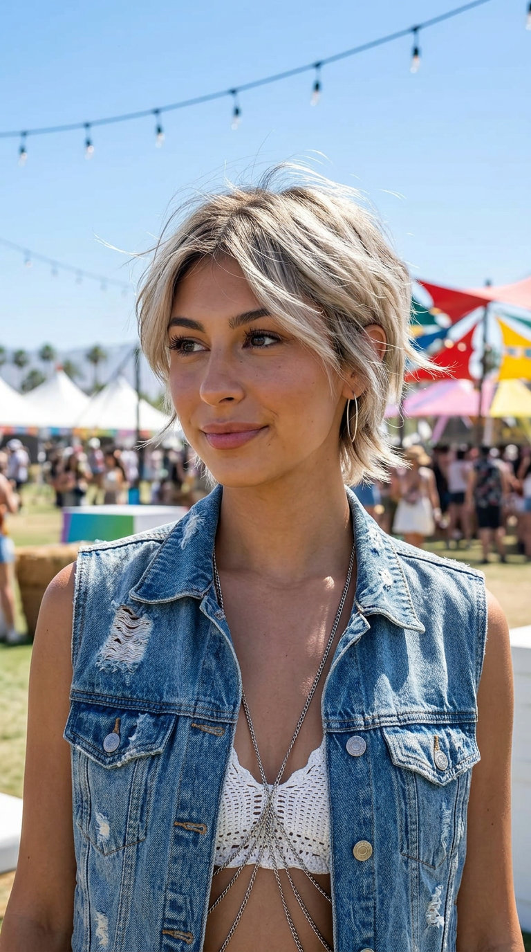 short linen blonde razor crop with textured layers and diffused perimeter for summer