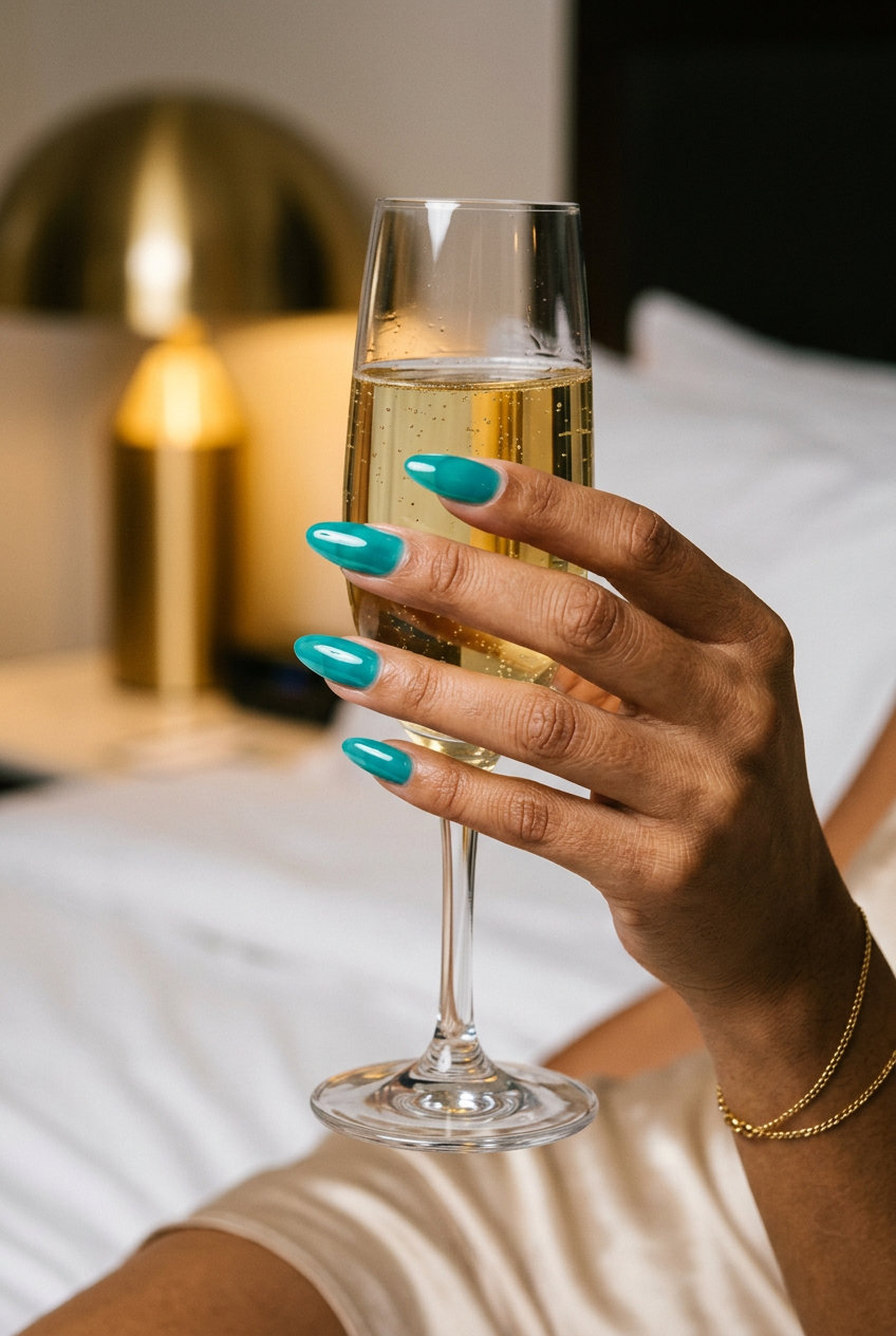 Juicy Aqua Glass Jelly nails for summer 2026: vibrant aqua jelly with a high-gloss finish.