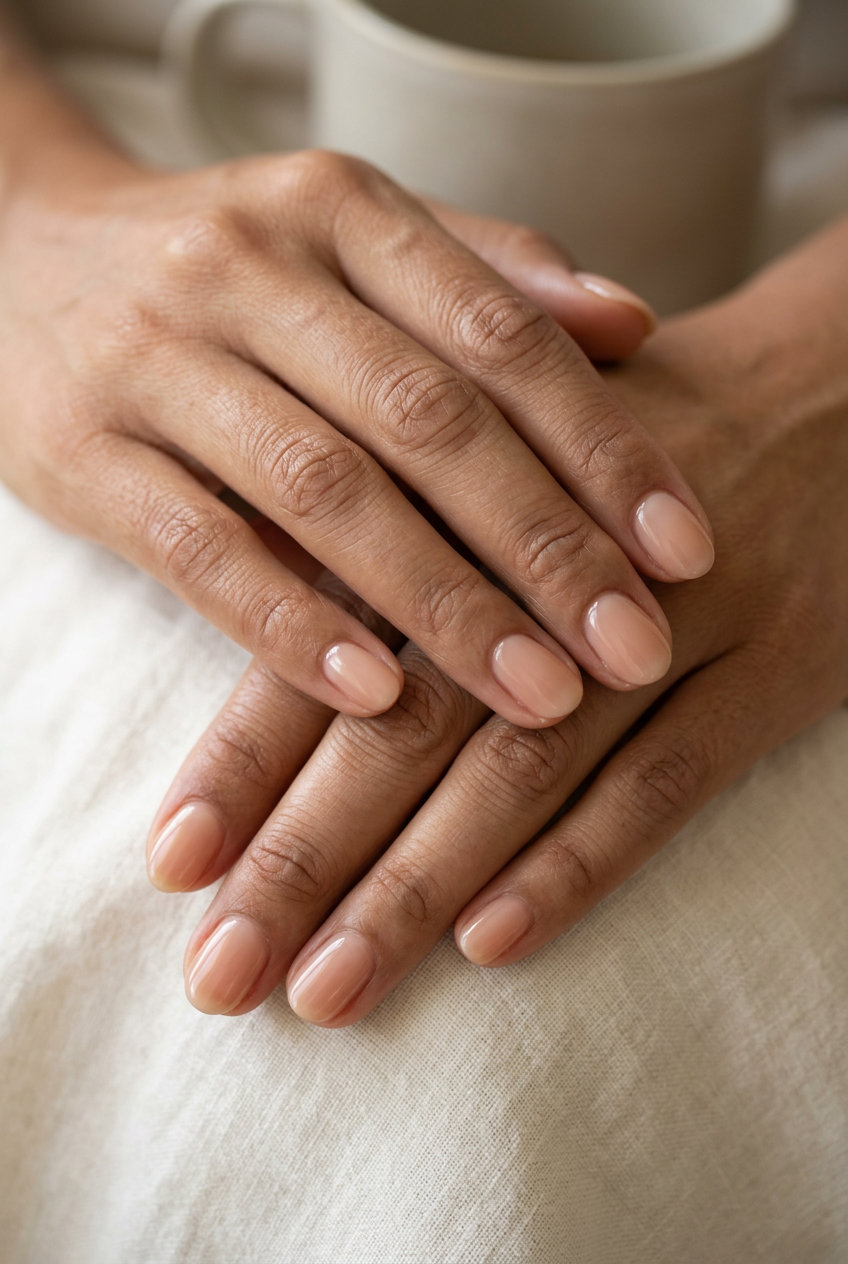 Sheer Nude Glass Skin Oval nails for summer 2026 daily wear. Refined manicure colors.
