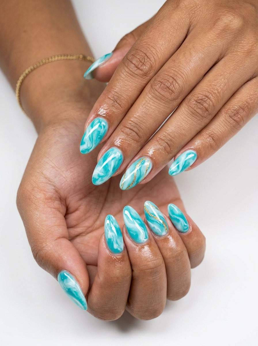 Mediterranean marble coffin dip nails 2026: bohemian, artistic, relaxed for vacations, summer parties.