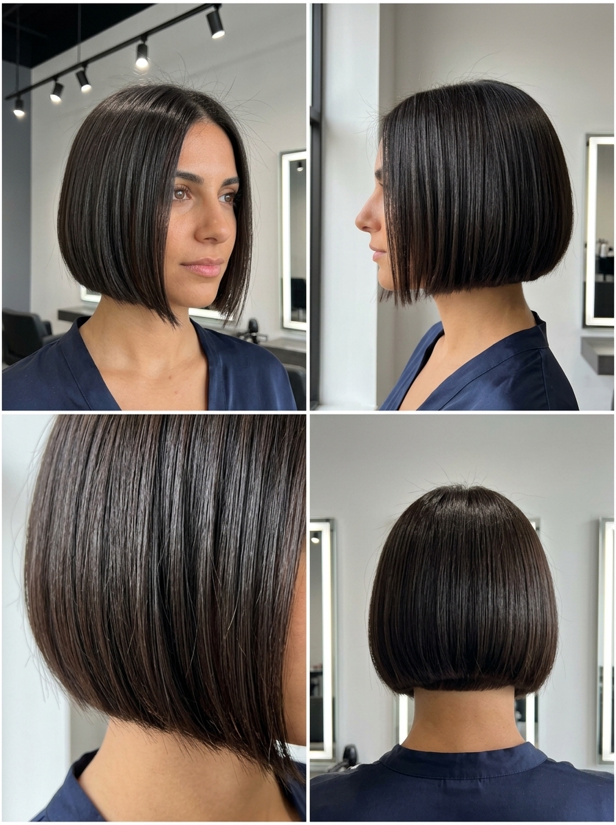 Midnight Espresso Italian Bob 2026 short italian bob haircut with midnight espresso, blunt perimeter, no bangs — sophisticated edge