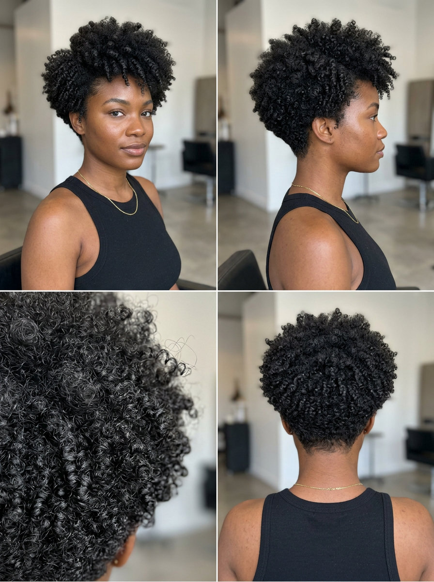Natural Black Bixie Haircut 2026 short natural black bixie haircut with high-shine gloss, de-bulked nape and sides for summer 2026