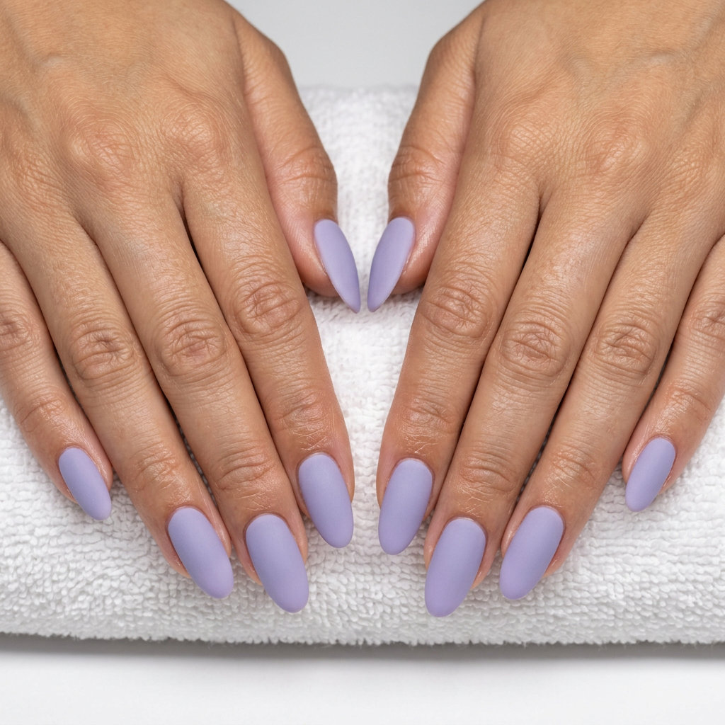 Lavender haze velvet oval nails: oval summer nails 2026 for all skin tones, chic for work and spring events.