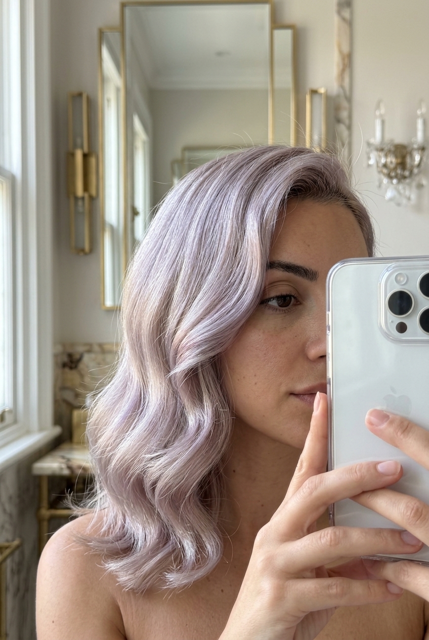 long layered pearl blonde hair with Hollywood waves for glamorous event