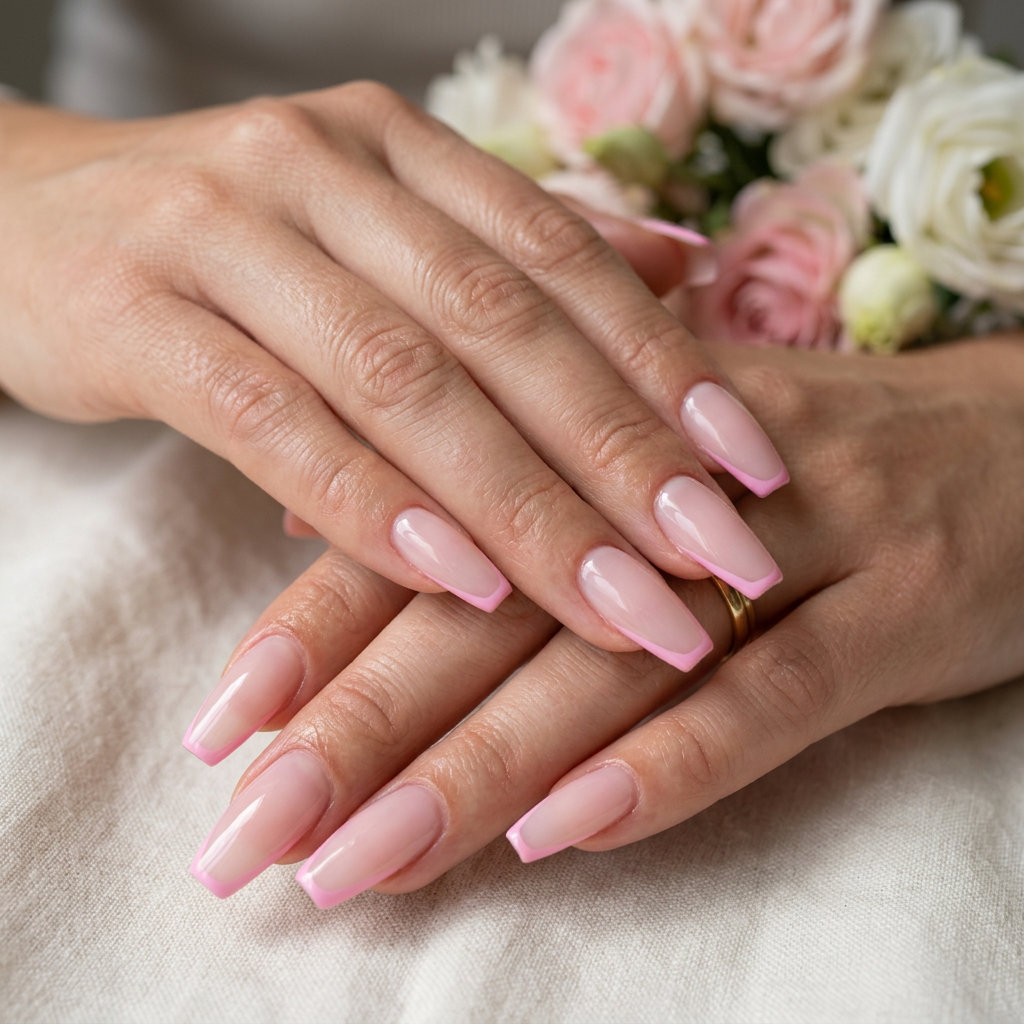 Barbie Pink Micro French Coffin Nails 2026: Chic Summer Party Style Barbie Pink Micro French Coffin nails: Chic summer party/date night look with tiny Barbie pink tips. Pink summer nails 2026.