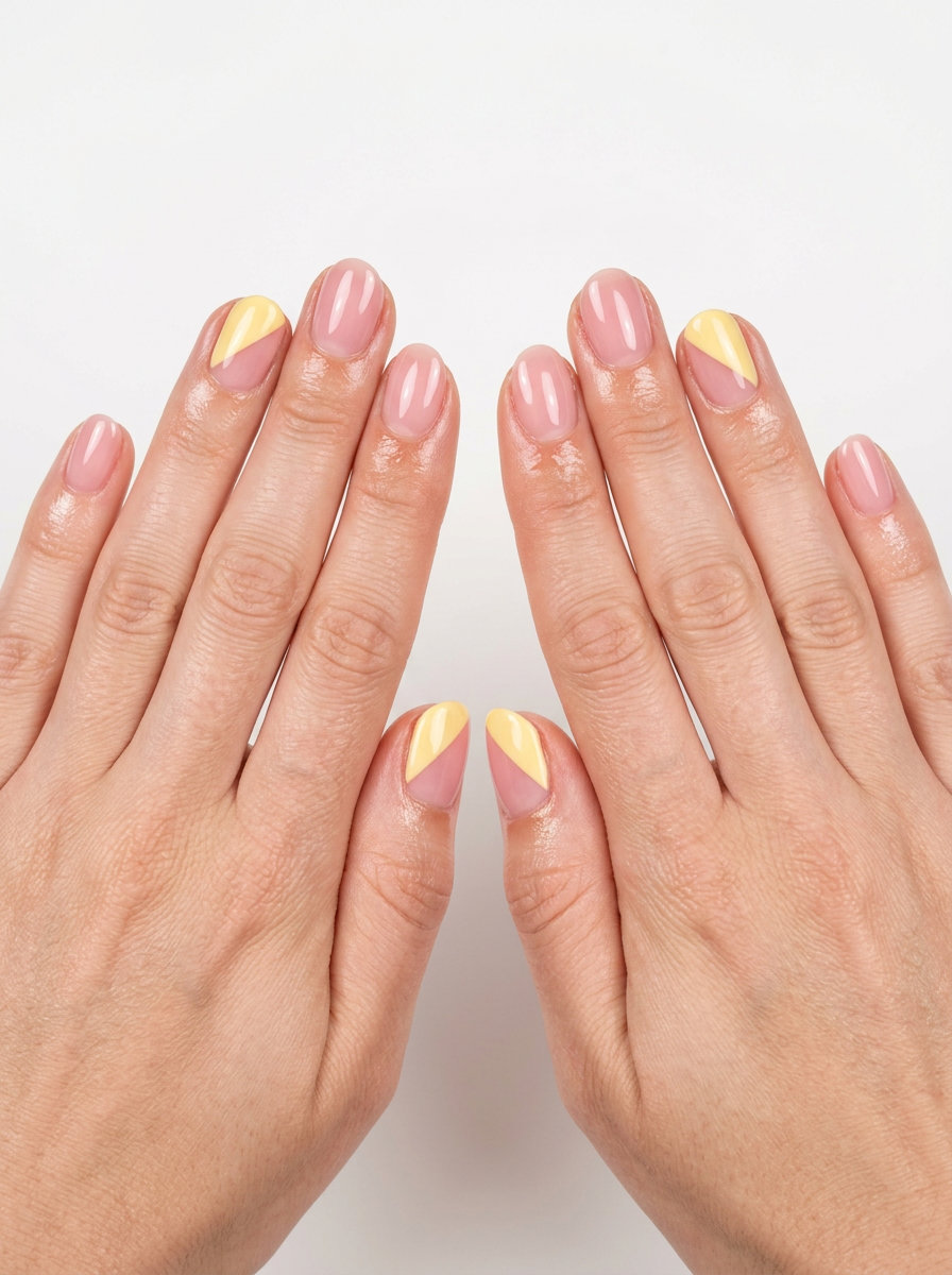 Short oval summer nails 2026: Bold butter block accent for playful daily wear and art gallery visits.