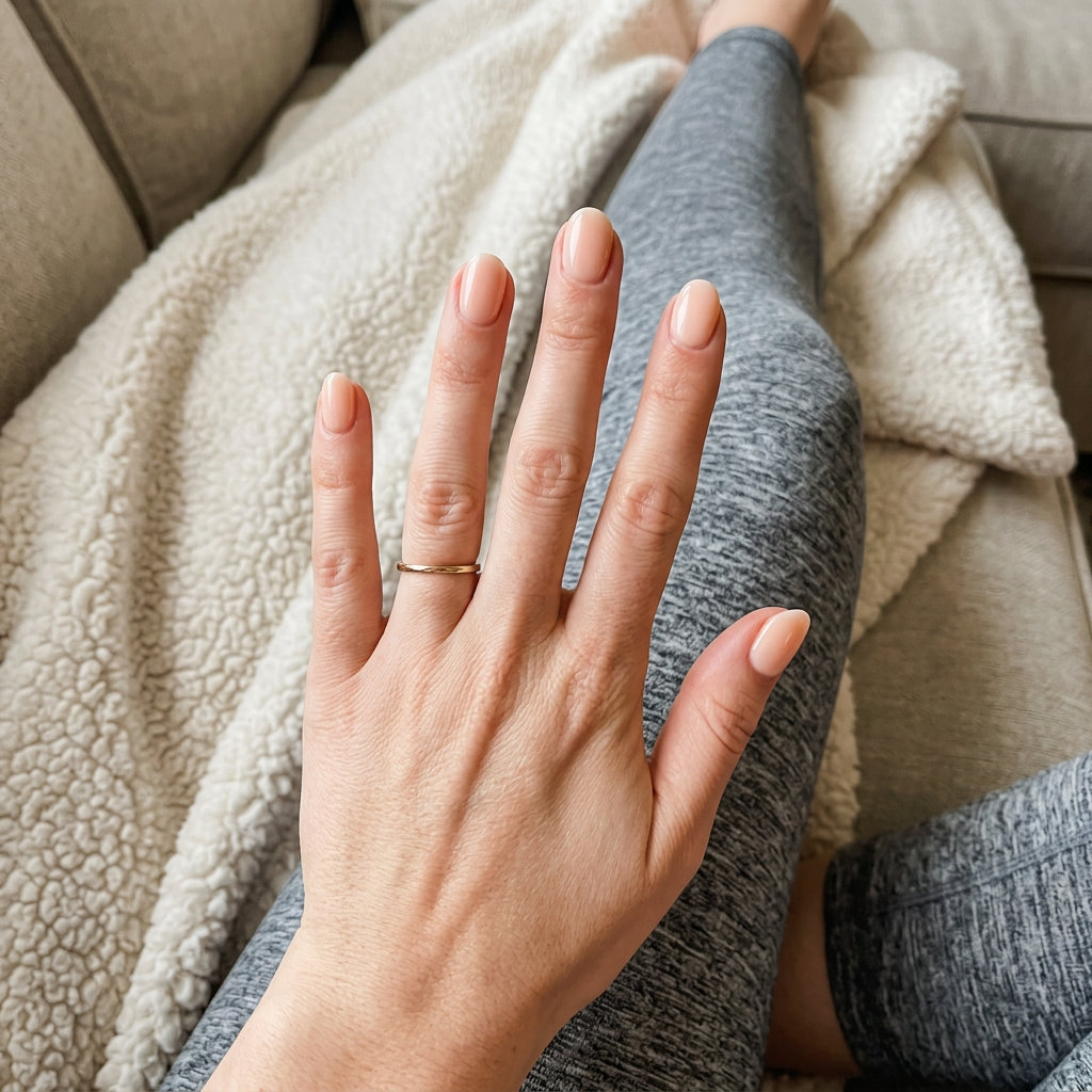 Short oval summer nails 2026 in opaque milky peach. Clean, effortless, polished daily work brunch style.