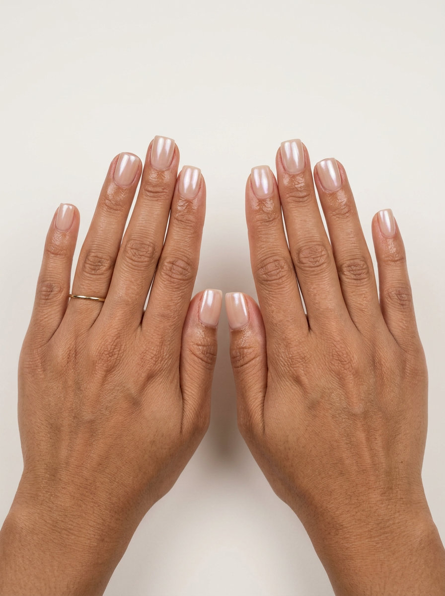 Sheer nude glazed donut square nails for daily wear and work. Simple summer acrylic nail designs 2026.