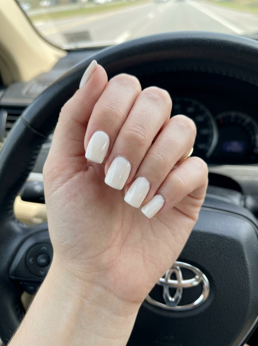 Milky White Canvas Square nails for simple summer nails 2026. Opaque white, clean, minimalist look for daily wear.
