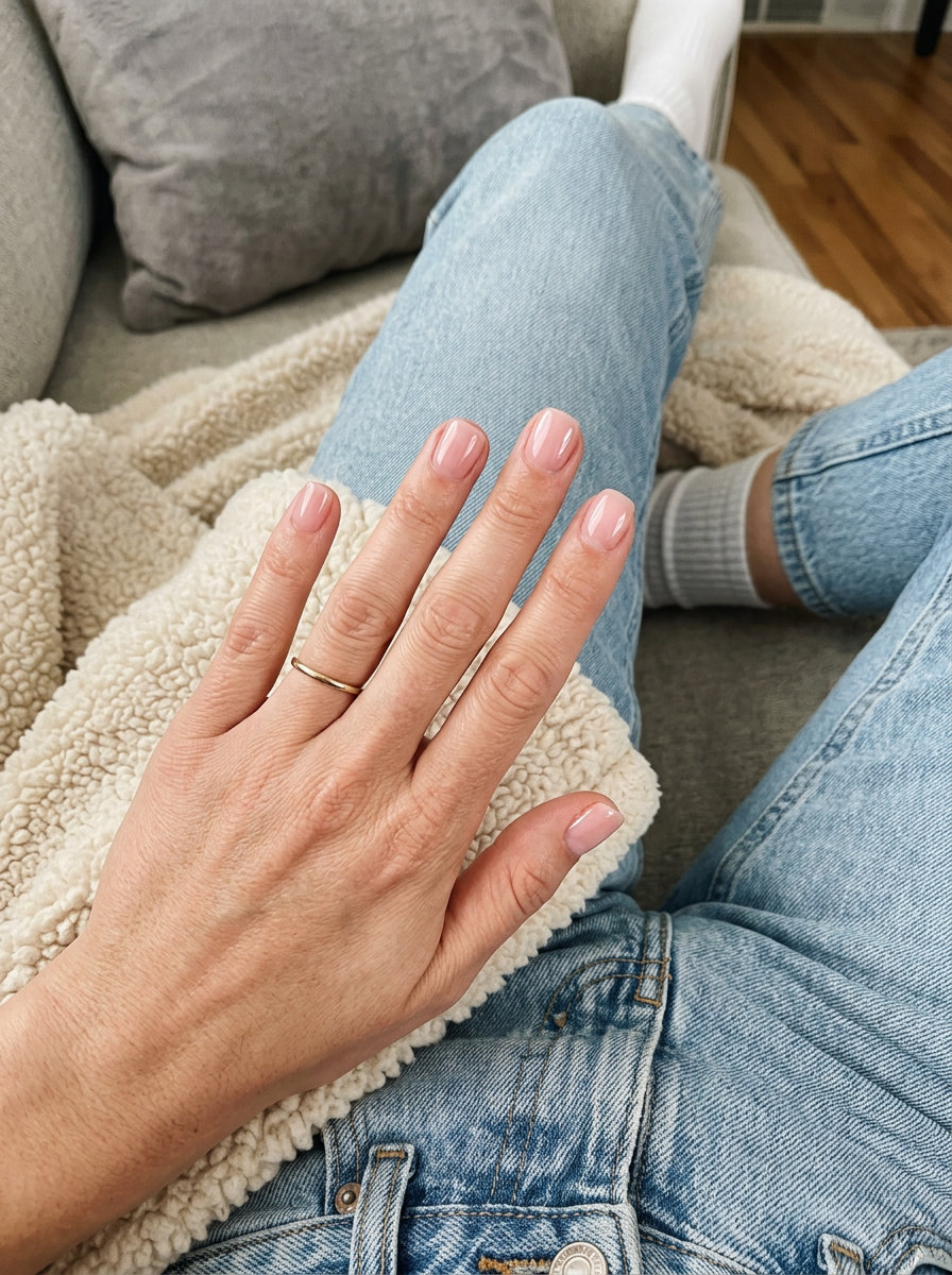 Sheer pink natural square nails for daily wear or work. Simple summer nails 2026.