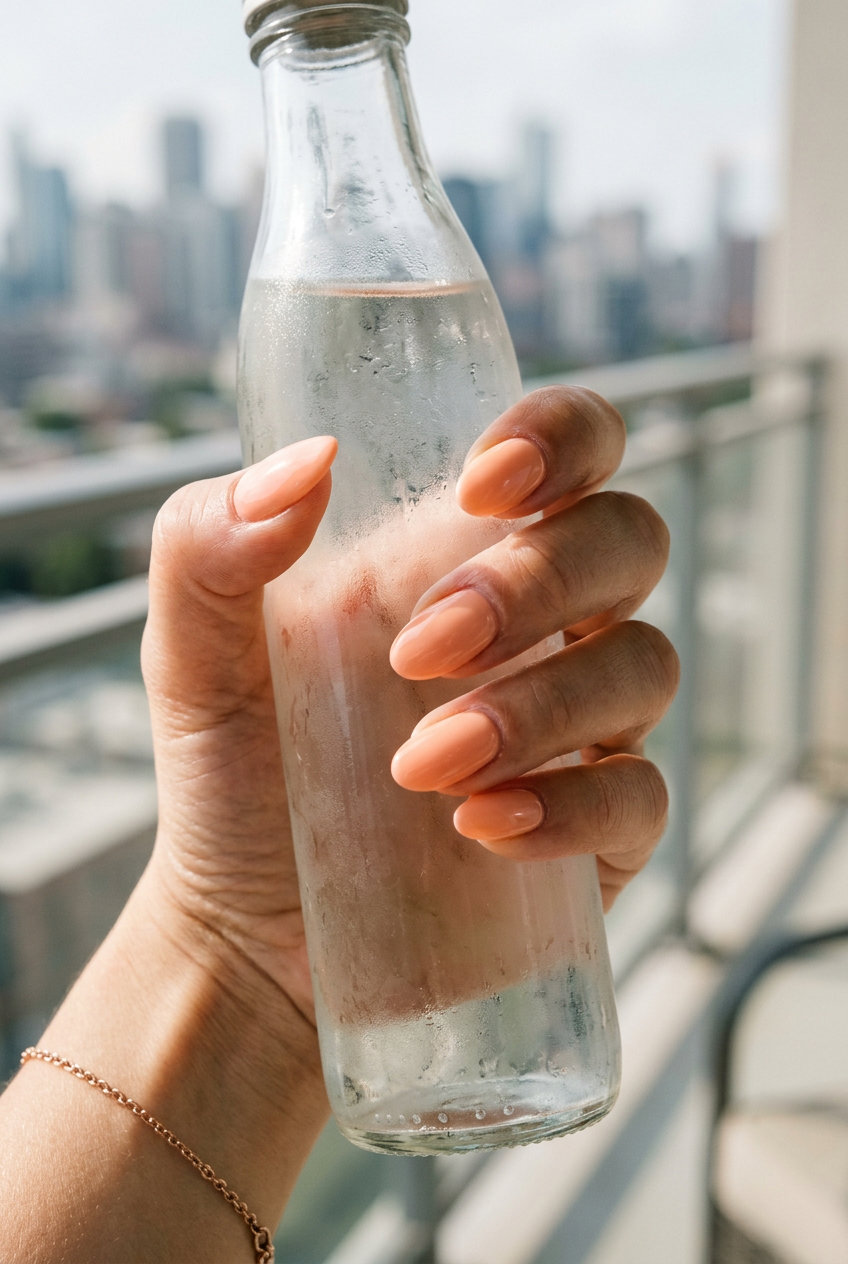Solid Peach Fuzz Oval nails for daily wear, a soft, elegant, and minimalist look.