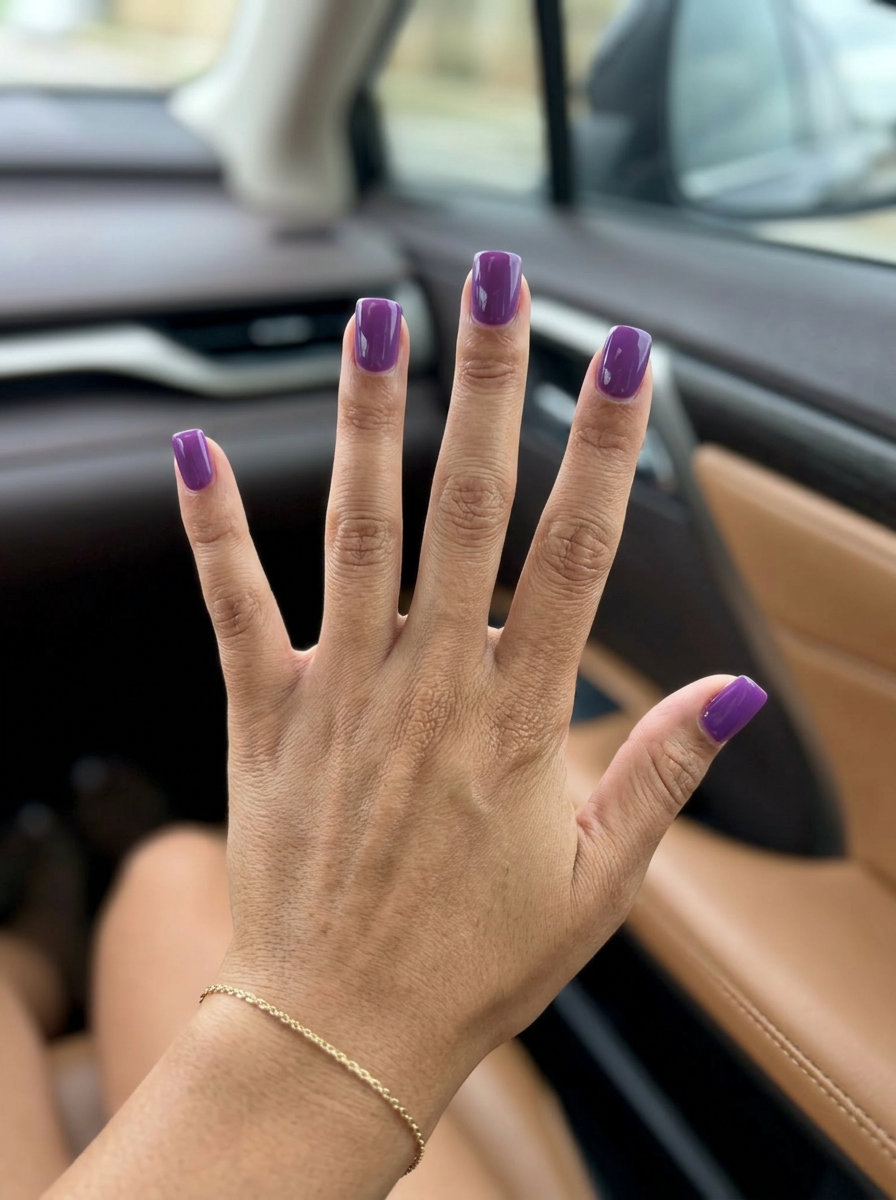 Milky lilac aura square nails with a matte finish for solid summer nails 2026. Sophisticated for work.