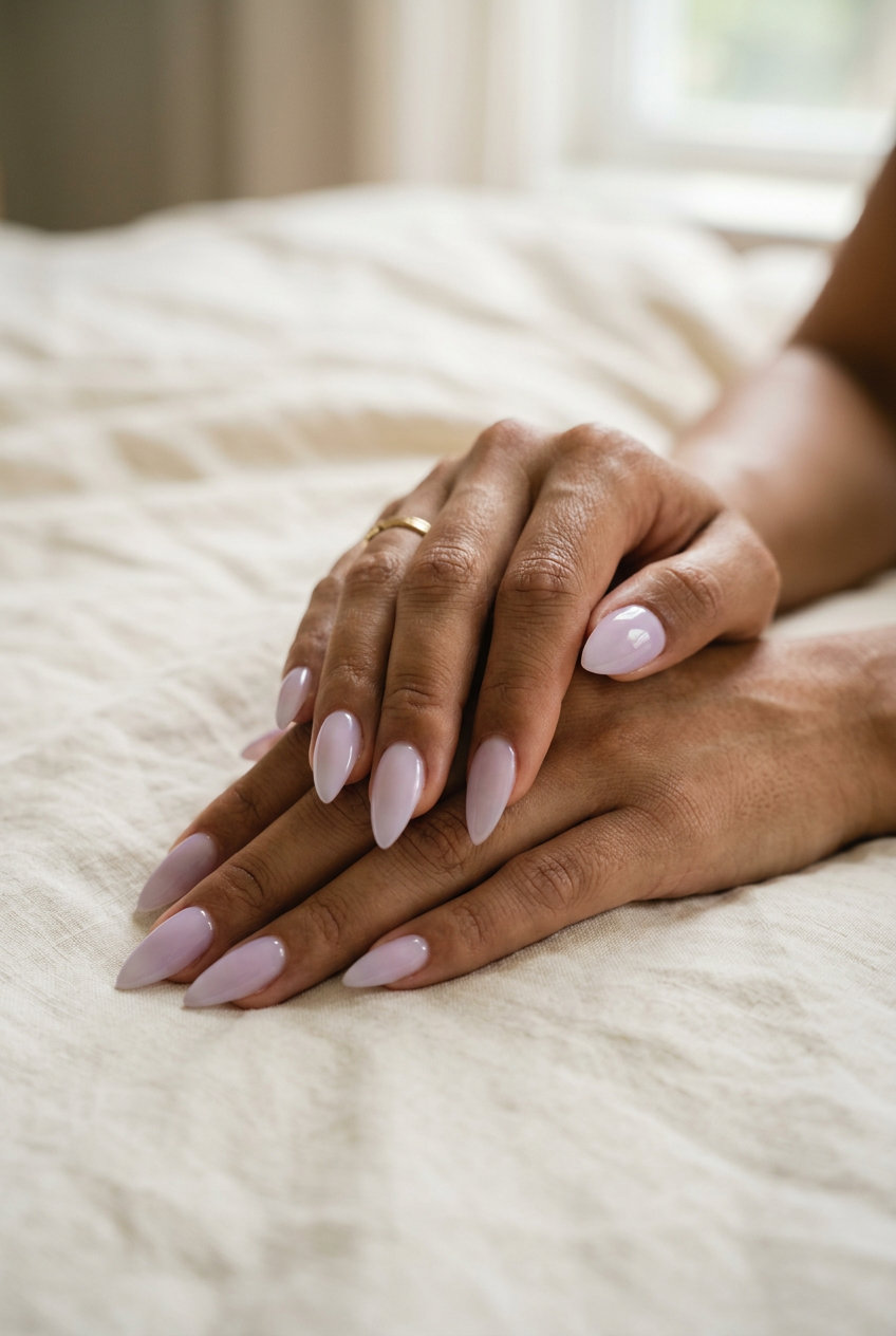 Lavender Milky Stiletto Nails 2026: Chic & Clean Soft lavender milky sheer stiletto nails 2026 for a clean-girl chic look. Perfect for daily wear or work.
