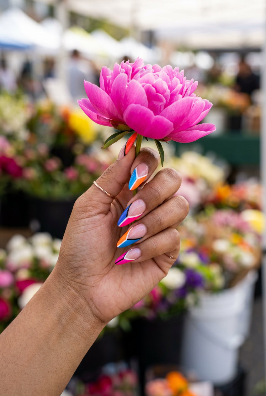Neon Geometric Stiletto Nails 2026: Bold & Artistic Vivid neon stiletto negative space geometric nails 2026 for festivals and edgy events.