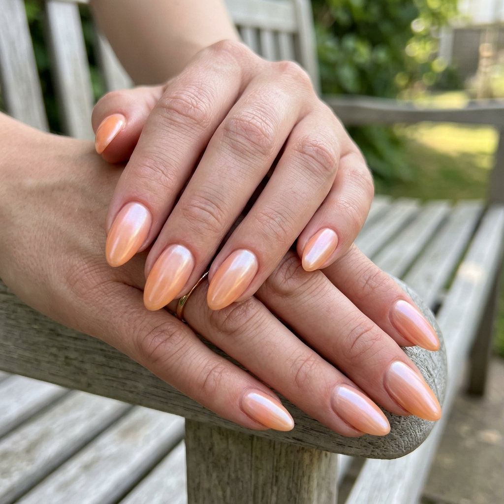 Summer Citrus Nail Art 2026: Glazed Clementine Halos Glazed Clementine Halos nails: sheer clementine orange with pearlescent glaze. Summer citrus nail art 2026 for parties & date night.