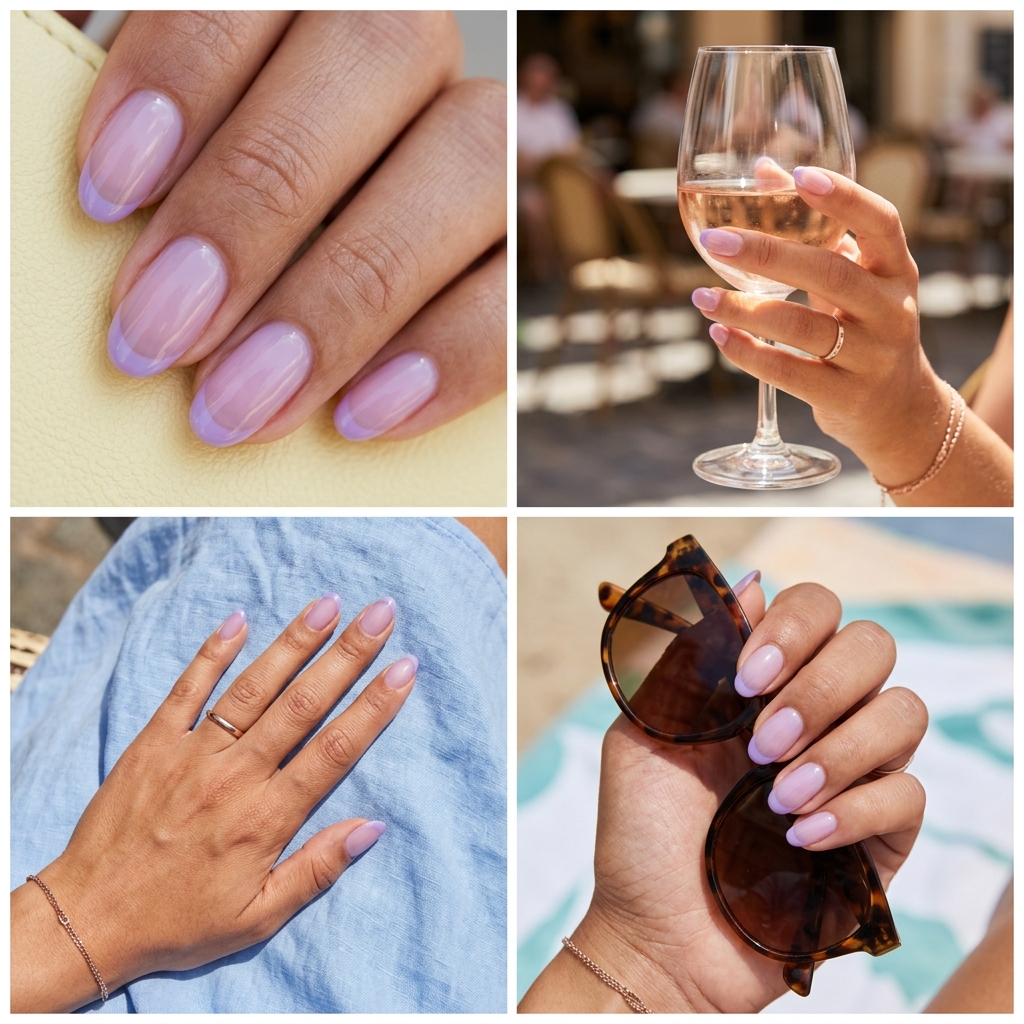 Summer Classy Nails 2026: Sweet Grape Jelly French Grape Jelly French nails: sheer lavender with deep lavender tip for summer classy nails 2026, party.