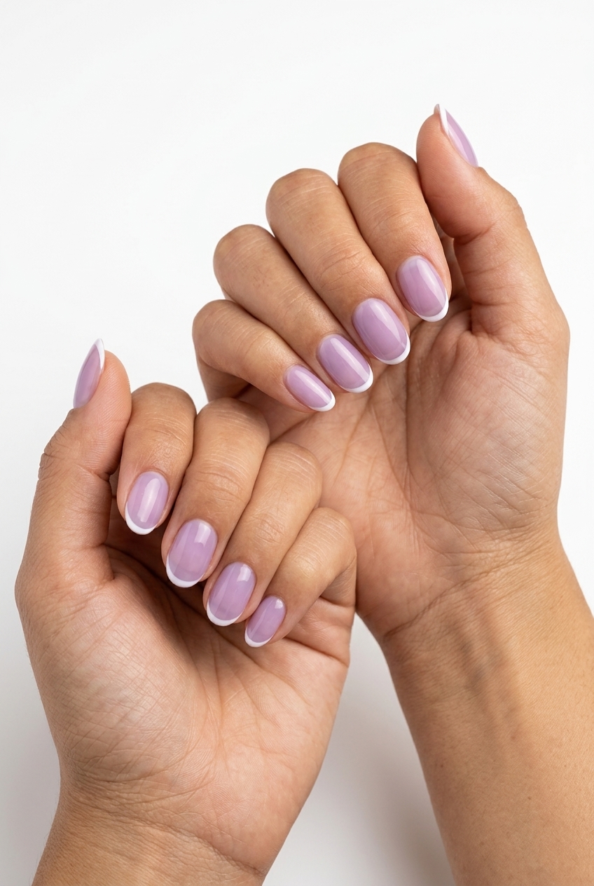 Summer Classy Nails 2026: Lavender Jelly Micro French Playful summer classy nails 2026: Translucent lavender jelly with a crisp white micro French tip on coffin nails.