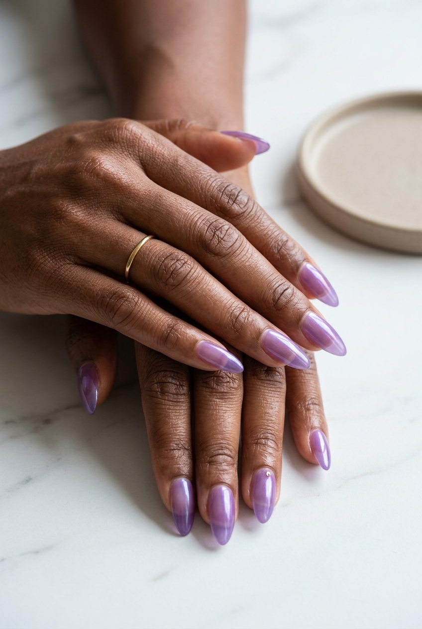 Summer Classy Nails 2026: Understated Nude Glaze Sheer Nude Glaze nails: nude with pearlescent shift for summer classy nails 2026, office professional.