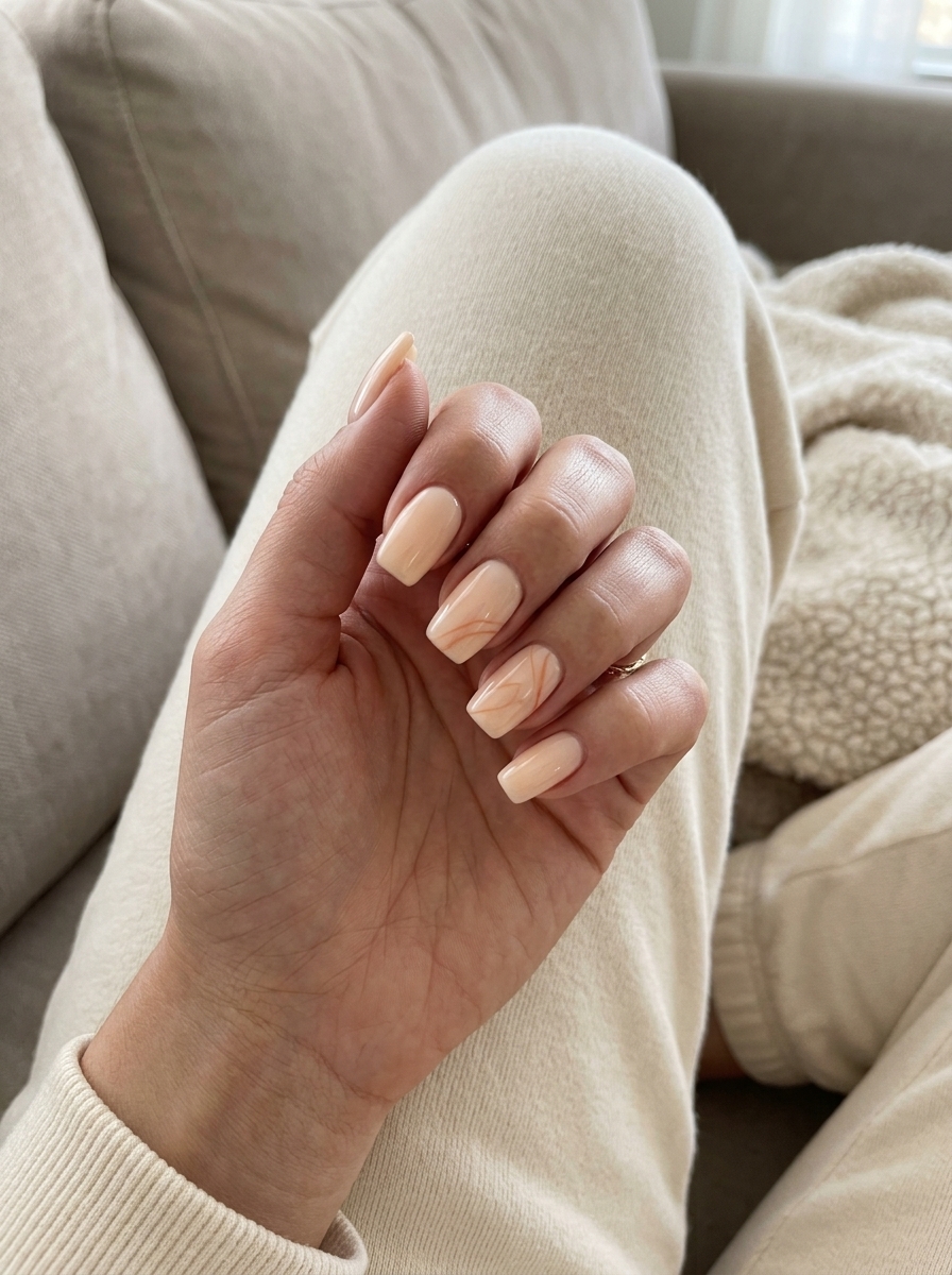 Summer Classy Nails 2026: Playful Sketch Lines Summer Sketch Lines nails: pale peach with abstract lines for summer classy nails 2026, perfect for casual.