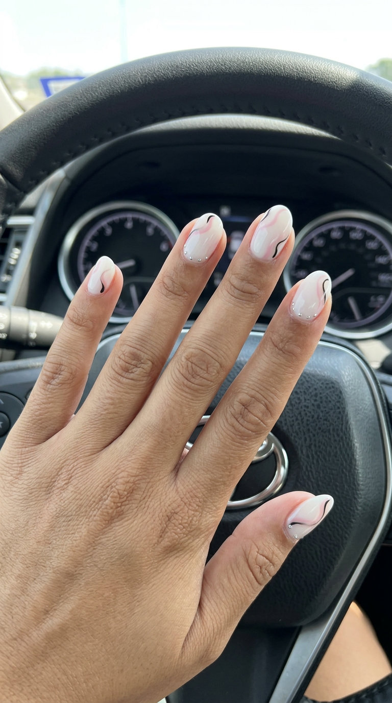 Hot Pink Velvet Swirl Statement nails for summer colorful nails designs 2026. Sultry matte pink with dark abstract swirls.