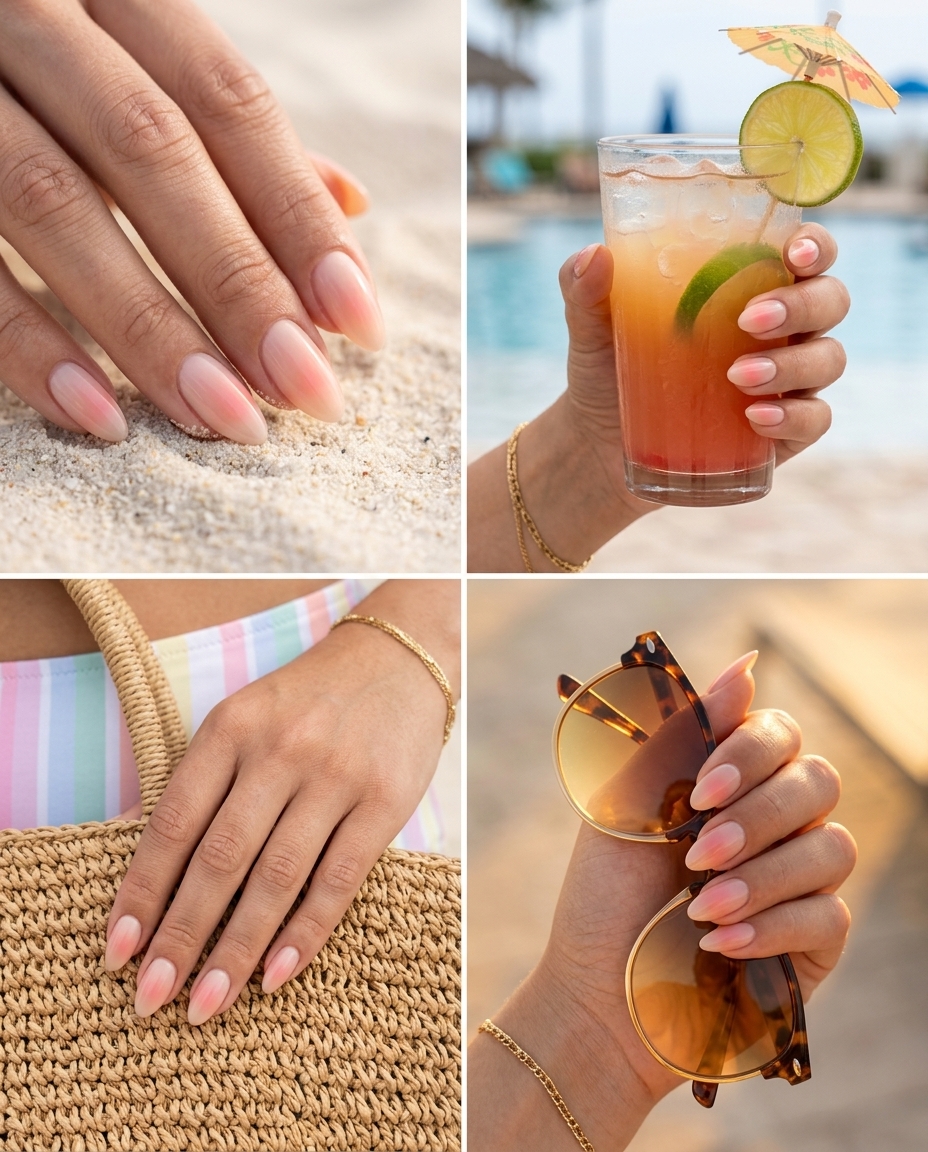 Sophisticated subtle sunset aura nails for summer holiday nails 2026, great for daily wear and work.