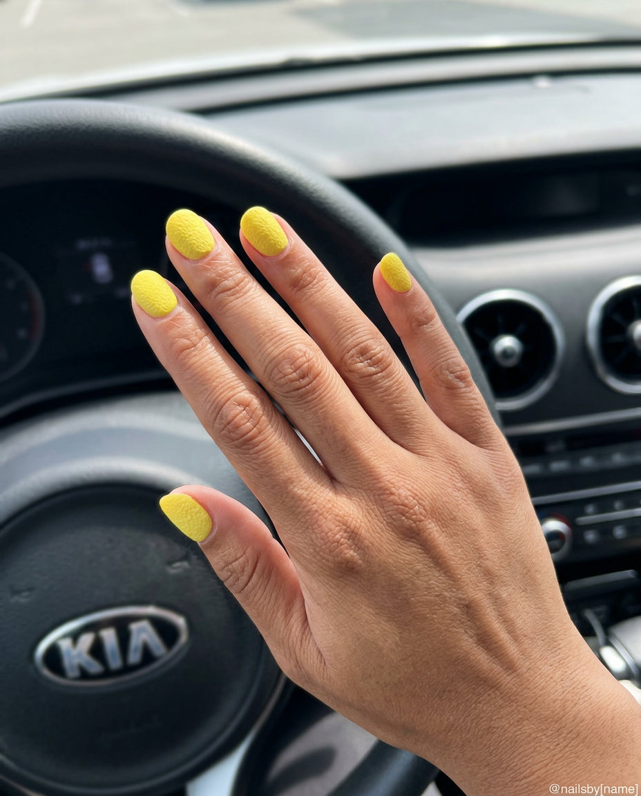 Zesty Lemon Peel Texture Matte Nails 2026 Zesty Lemon Peel Texture Matte nails: Textured lemon yellow for sophisticated looks. 2026.