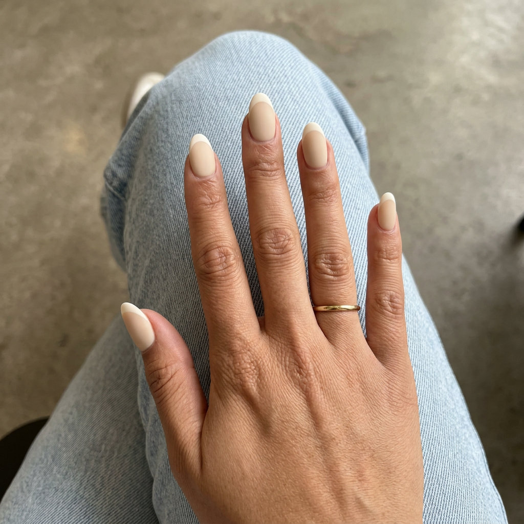 Creamy Beige Matte French Nails 2026: Minimalist Chic Creamy Beige Matte French nails: soft white tip for daily wear, workwear, casual chic.