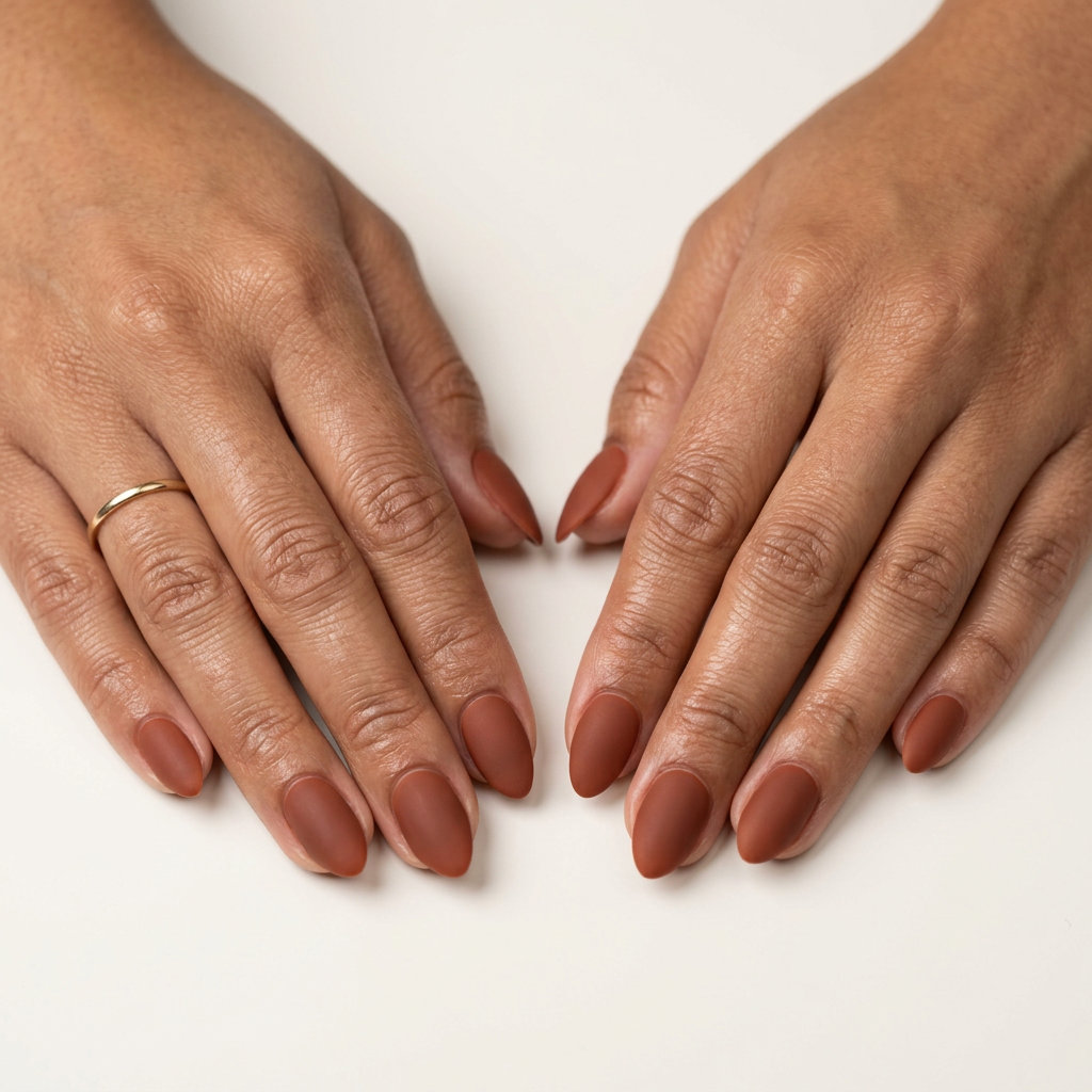 Solid Terracotta Matte Chic Nails 2026: Earthy Sophistication Solid Terracotta Matte Chic nails: earthy, sophisticated for daily wear, casual outings, work.