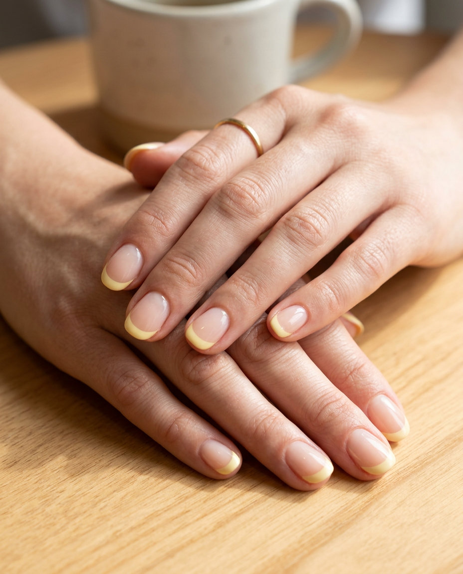 Butter Yellow French Nails 2026 Butter Yellow Creamy French nails: summer nail art ideas 2026 with sheer nude base and opaque butter yellow tips.