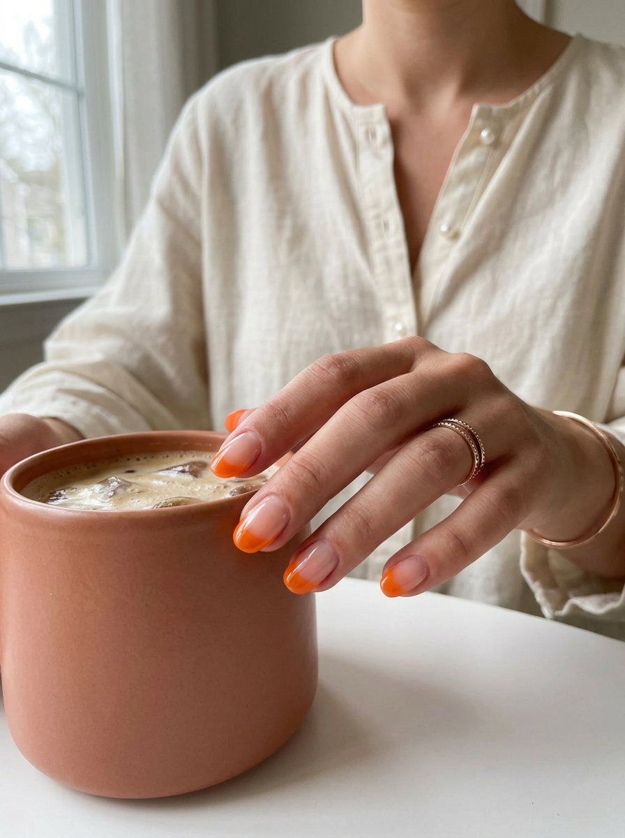 Citrus Burst French Tip Nails 2026 Citrus Burst French Tip nails: vibrant jelly orange tips on clear base. Summer nail art ideas 2026 for vacation.