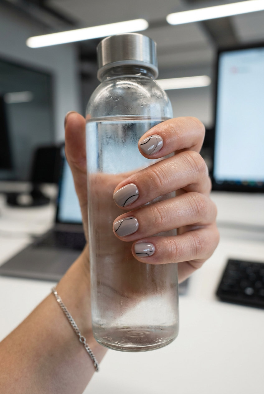 Effortless Chic Lines Nails 2026 Effortless Chic Lines nails: muted nude with abstract black lines. Summer nail art ideas 2026 for work.