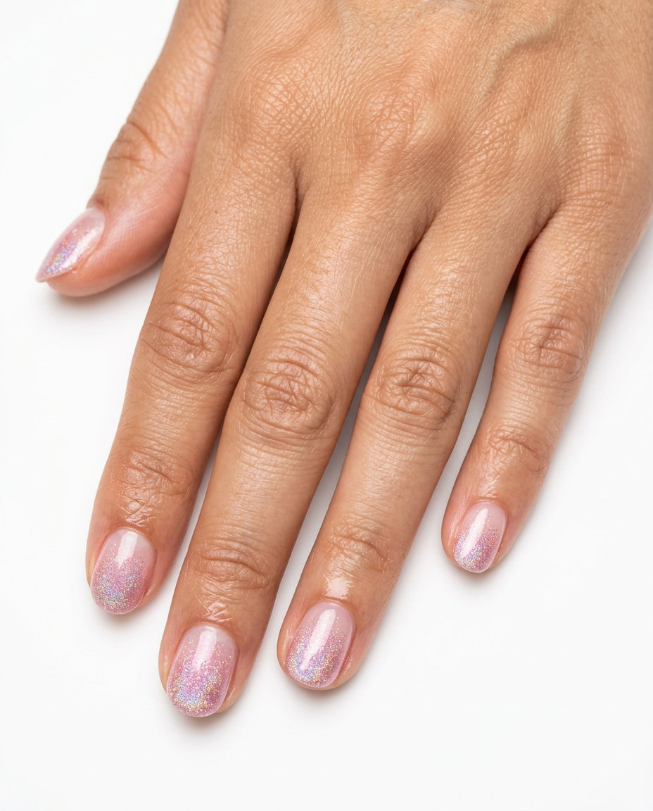Sparkling Aurora Fade Nails 2026 Sparkling Aurora Fade nails: summer nail art ideas 2026 with holographic glitter ombré on stiletto nails for festivals.