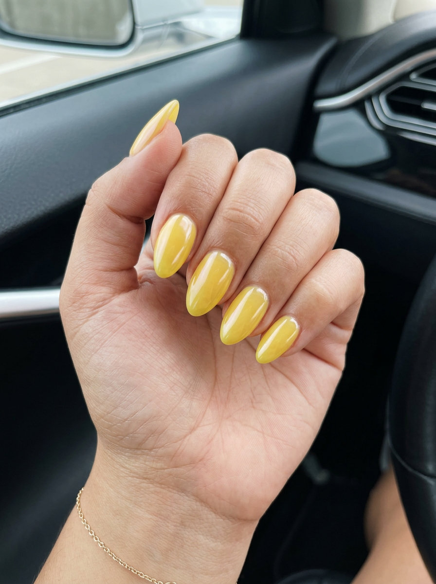 Lemonade Glazed Nails 2026 Zesty Lemonade Glaze nails: fresh summer nail art ideas 2026 with sheer lemon yellow and pearlescent finish.