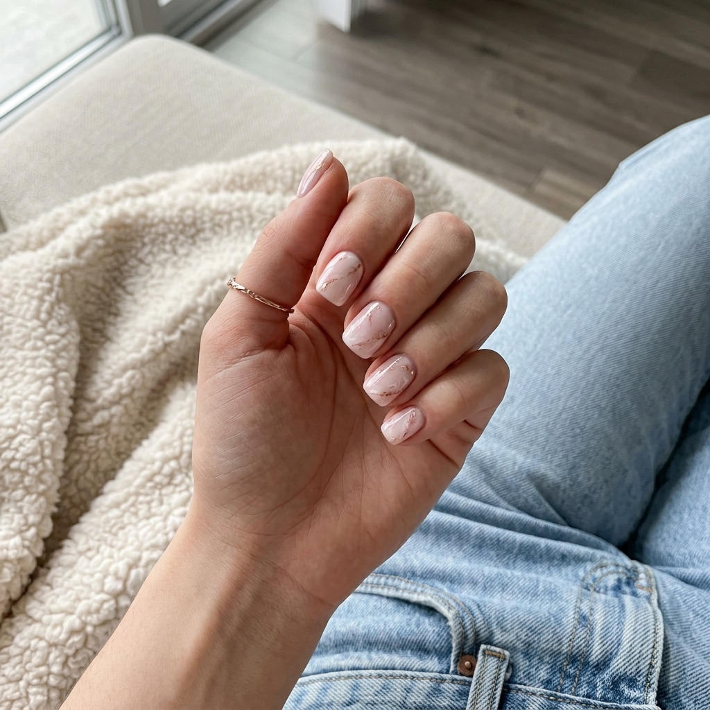 Rose Quartz Marble Almonds: Sophisticated summer nail manicure ideas 2026 for weddings and date nights.