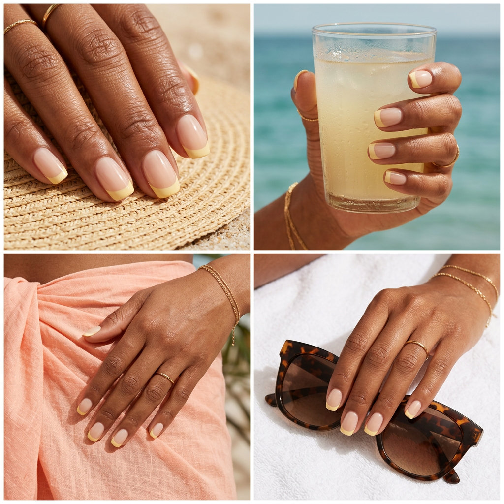 Butter Yellow Micro French Nails 2026 Butter yellow micro French twist nails for summer 2026, perfect for work or brunch. Chic nude base with creamy yellow tips.