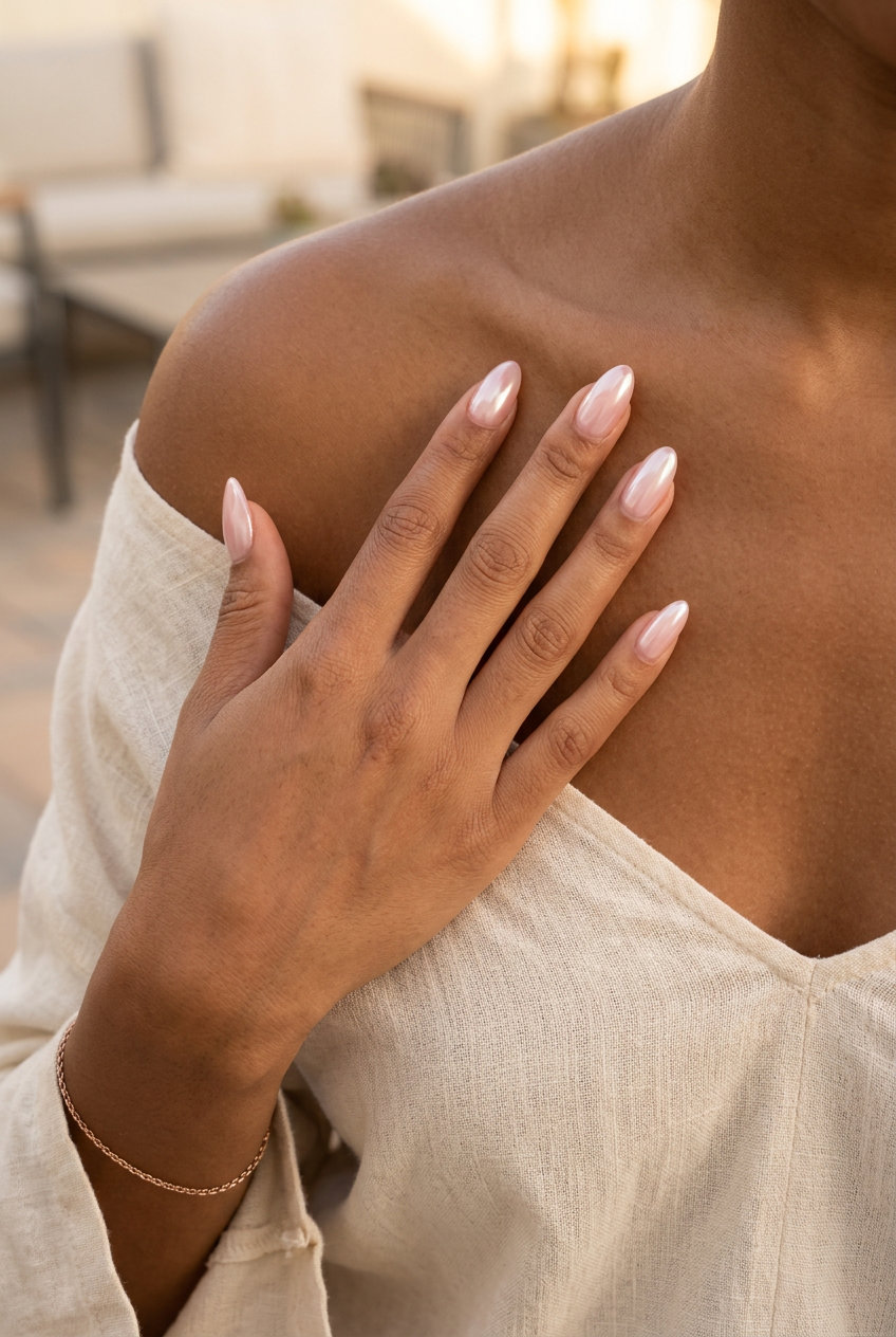 Pink Glazed Donut Summer Nails 2026 Clean and polished pink glazed donut nails for summer nails for brown skin tone 2026, perfect for everyday.