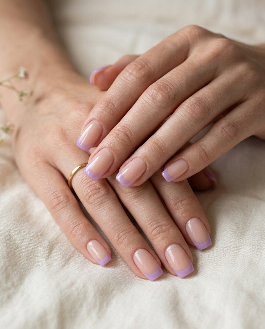 Lavender Jelly Micro French Nails 2026 Lavender jelly micro French nails for weddings, an elegant and subtle summer look for pale skin 2026.