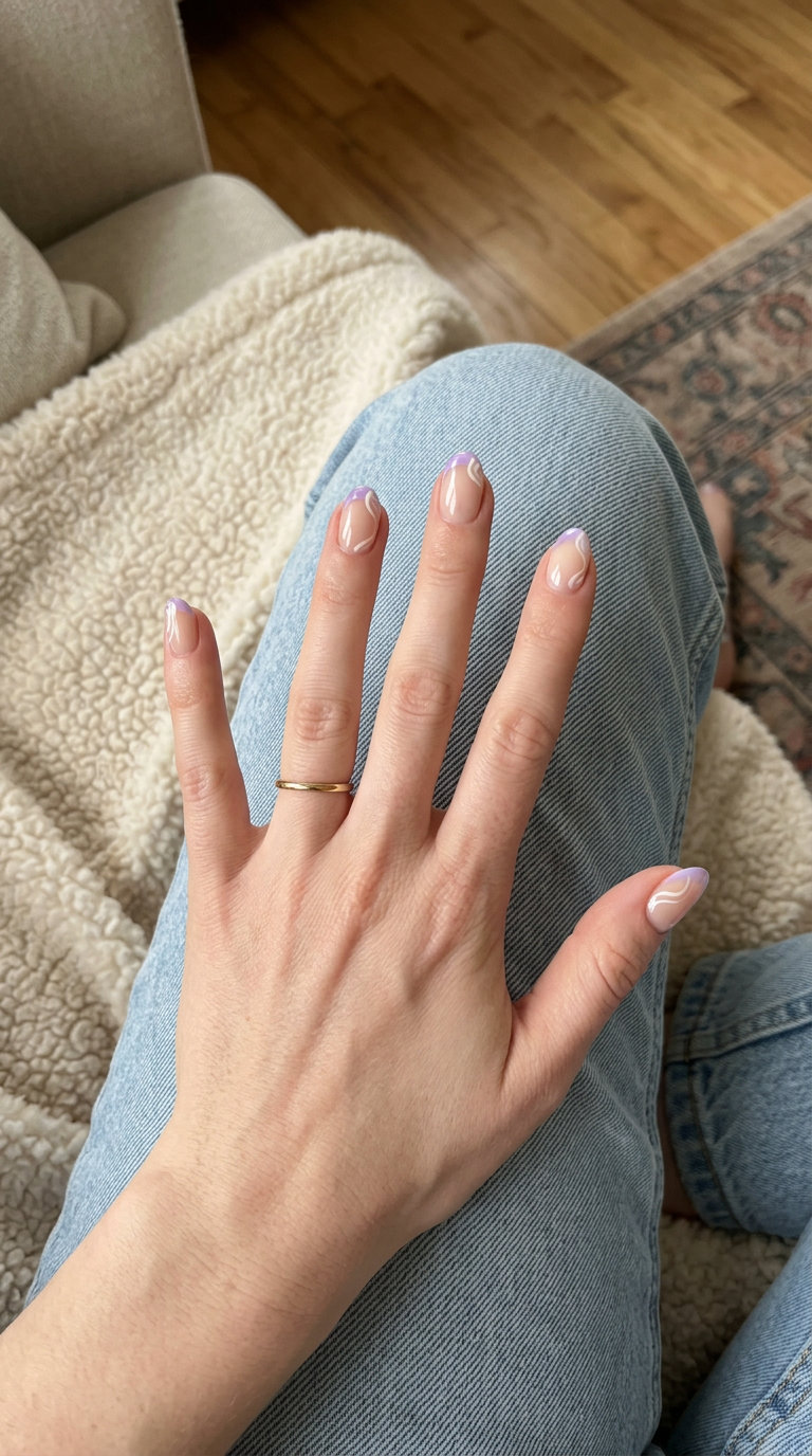 Lavender Micro French Swirls 2026 | Romantic Style Romantic lavender micro French swirls nails for summer 2026, perfect for spring events and daily wear.