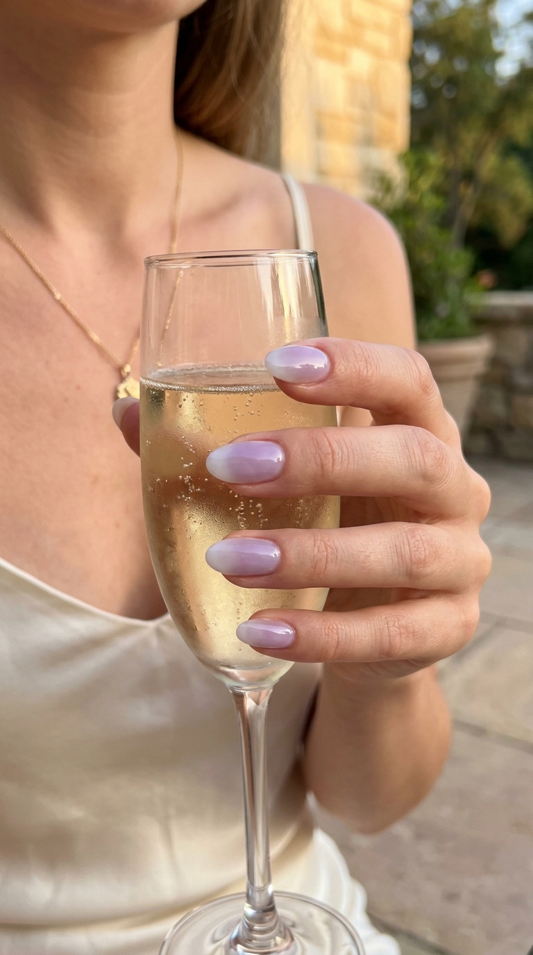 Lavender Milky Glass Nails 2026 | Vacation Style Dreamy lavender milky glass nails for summer 2026, perfect for vacations and casual daytime events.