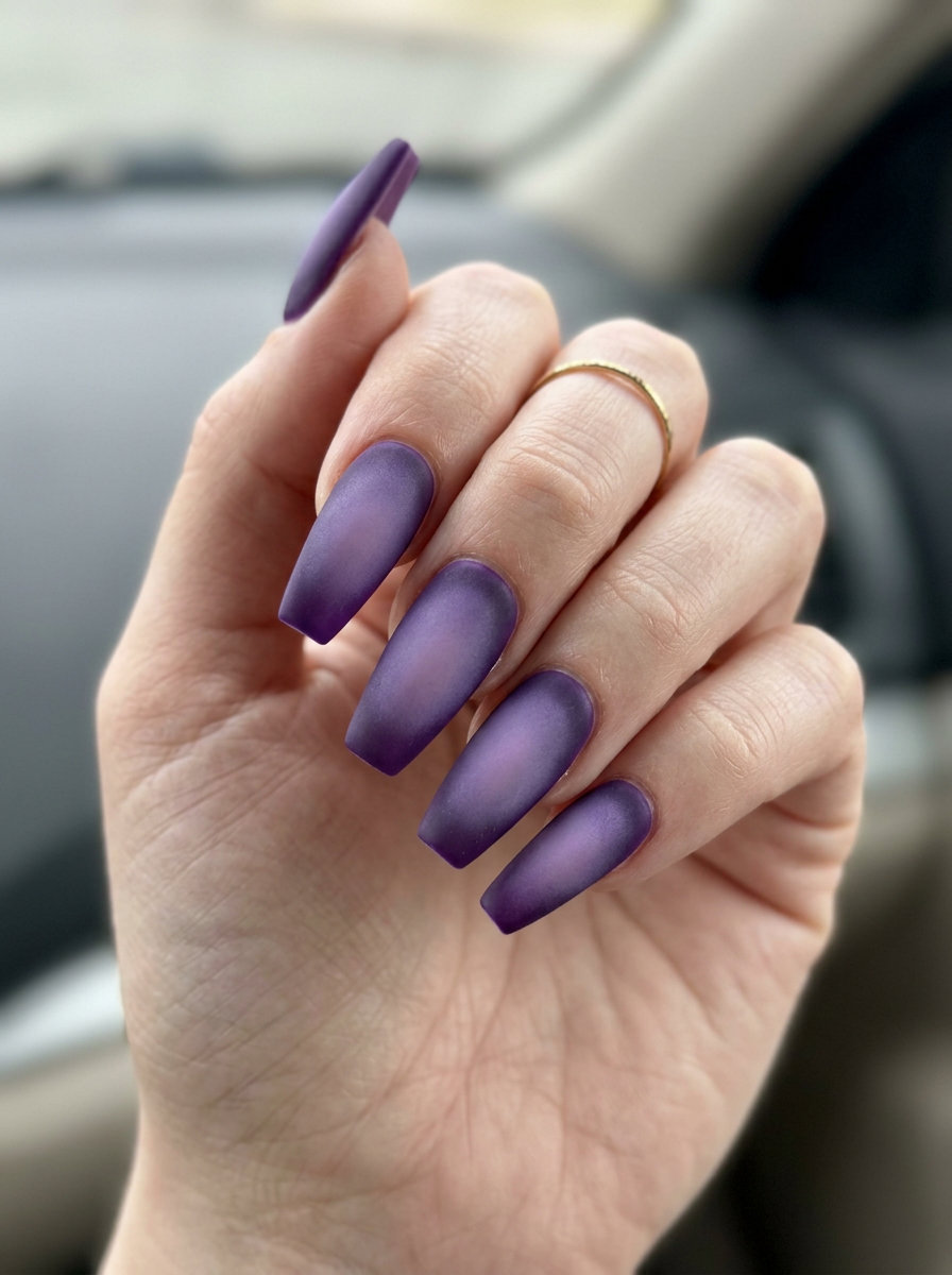 Velvet Lavender Haze Nails 2026 | Romantic Event Ethereal velvet lavender haze aura nails for summer 2026, perfect for weddings and romantic evenings.