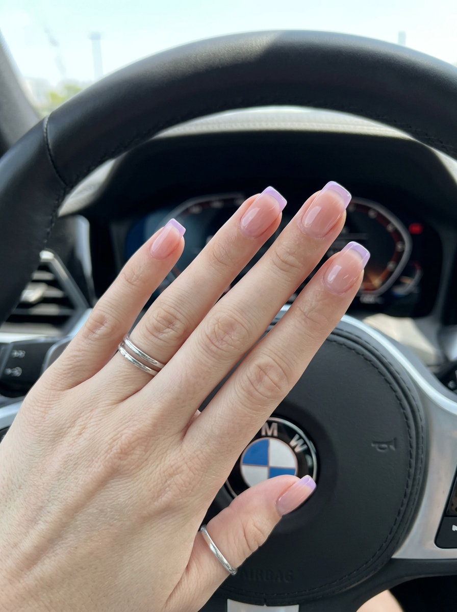 Sheer Lavender Jelly Micro French nails: delicate lavender tip on nude base for summer nails square medium 2026.